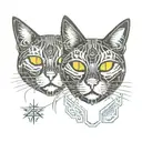 symmetrical two  cats looking forward tattoo design idea