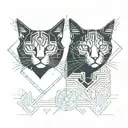 symmetrical two  cats looking forward tattoo design idea