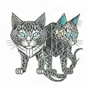 symmetrical two  cats looking forward tattoo design idea