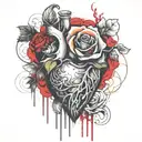 A rose grows from the Human heart, The letter B is written on top tattoo design idea