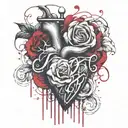 A rose grows from the Human heart, The letter B is written on top tattoo design idea