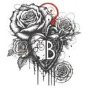A rose grows from the Human heart, The letter B is written on top tattoo design idea