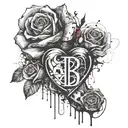 A rose grows from the Human heart, The letter B is written on top tattoo design idea