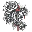 A rose grows from the Human heart, The letter B is written on top tattoo design idea