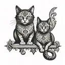 symmetrical two  cats looking forward tattoo design idea