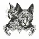 symmetrical two  cats looking forward tattoo design idea