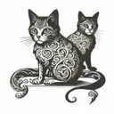 symmetrical two  cats looking forward tattoo design idea