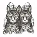 symmetrical two  cats looking forward tattoo design idea