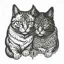 symmetrical two  cats looking forward tattoo design idea
