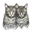 symmetrical two  cats looking forward tattoo design idea