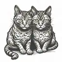 symmetrical two  cats looking forward tattoo design idea