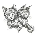 symmetrical two  cats looking forward tattoo design idea