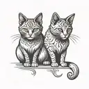 symmetrical two  cats looking forward tattoo design idea