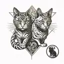 symmetrical two  cats looking forward tattoo design idea