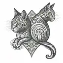 symmetrical two  cats looking forward tattoo design idea