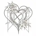 a human heart, rose thorns, roses protrude, cobwebs, spiders, letter B tattoo design idea
