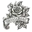 the name rosario with rose vines wrapped around it arm tattoo design idea