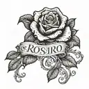 the name rosario with rose vines wrapped around it arm tattoo design idea