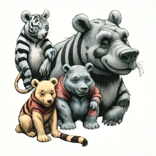 Winnie the Pooh with friends "Tigger,piglet, Eeyore" tattoo design idea