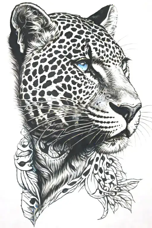 black jaguar with blue eyes looking right side tattoo design idea
