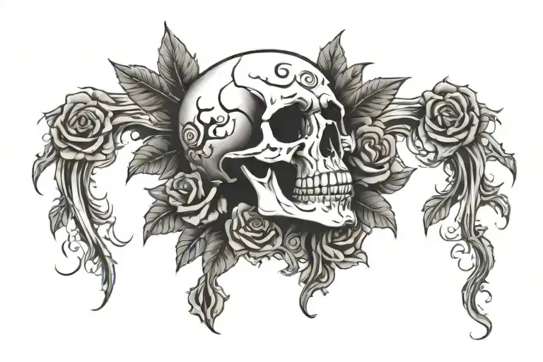 tribal tattoo chest under breast skull and roses tattoo design idea