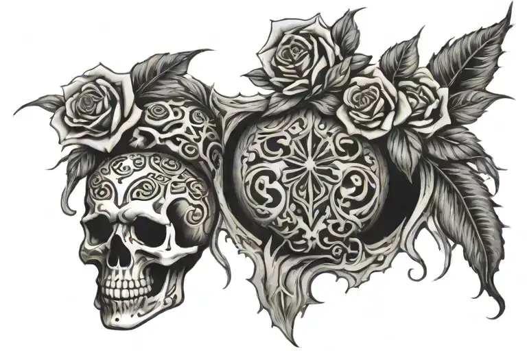 tribal tattoo chest under breast skulls and roses tattoo design idea