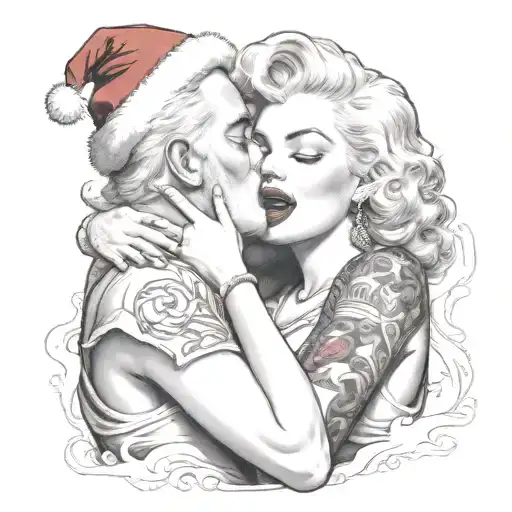 marilyn monroe kissing santa claus fist fighting the easter tattoo design idea