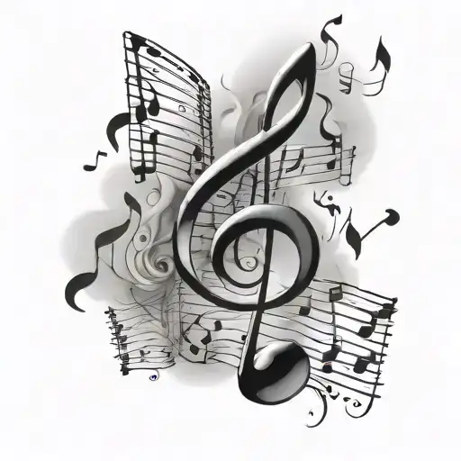 "ultra realistic" notes floating musical notes tattoo design idea