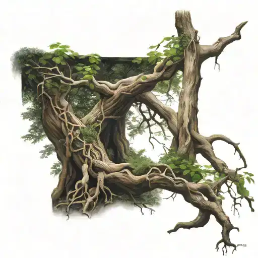 large jungle tree with root system tattoo design idea