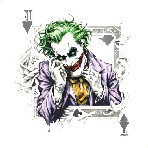"ultra-realistic" joker playing card tattoo design idea