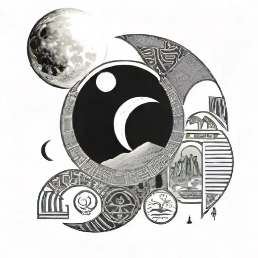 Egyptian hieroglyphs moon phases tattoo design idea
