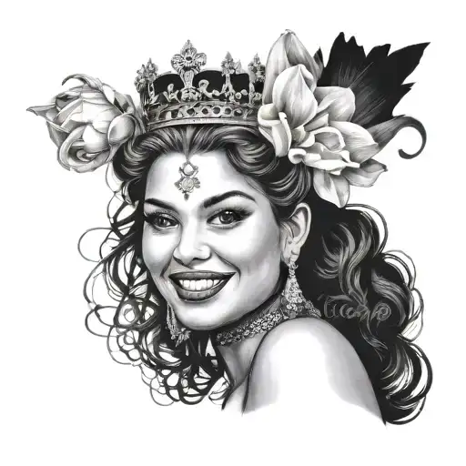 "ultra realistic" Young queen smiling .black background  tattoo design idea