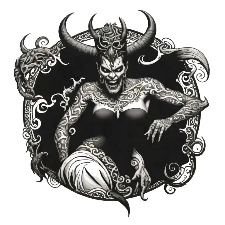 Scary devil with a height tattoo design idea