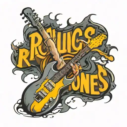 The rollings stones rock band logo incorporating elements electric guitar lightning tattoo design idea