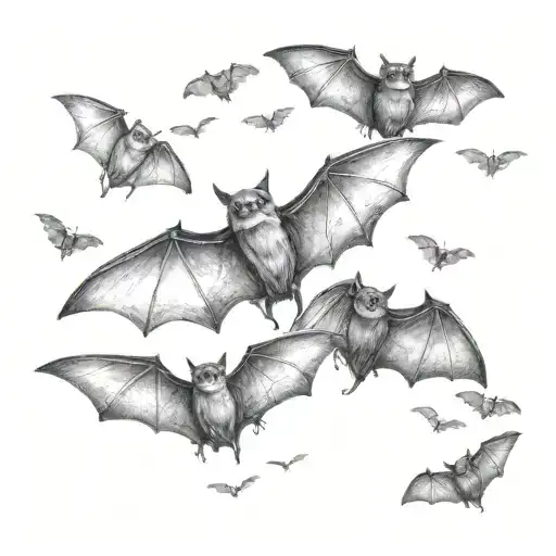 "ultra realistic" 100 small bats flying tattoo design idea
