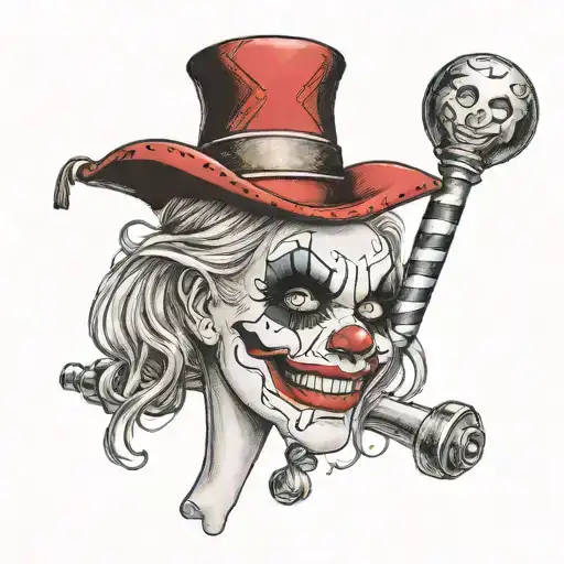 "ultra-realistic" harley quinns circus mallet tattoo design idea