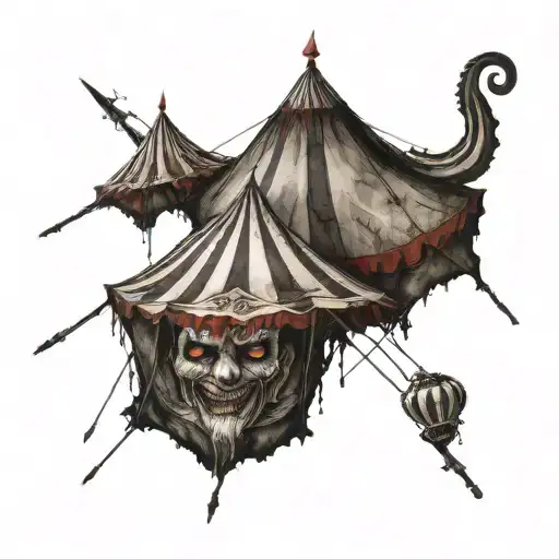Realism "Ultra-realistic horror cirkus tent"  tattoo design idea