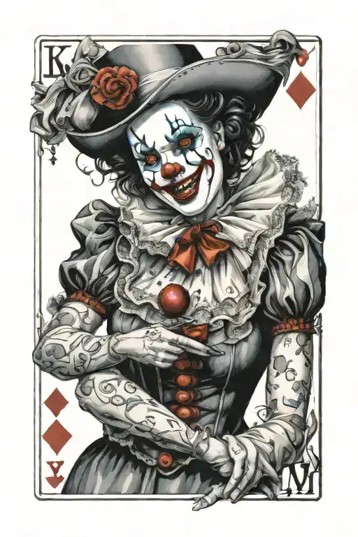 Realism "Ultra-realistic horror sexy clown ta woman playing cards"  tattoo design idea