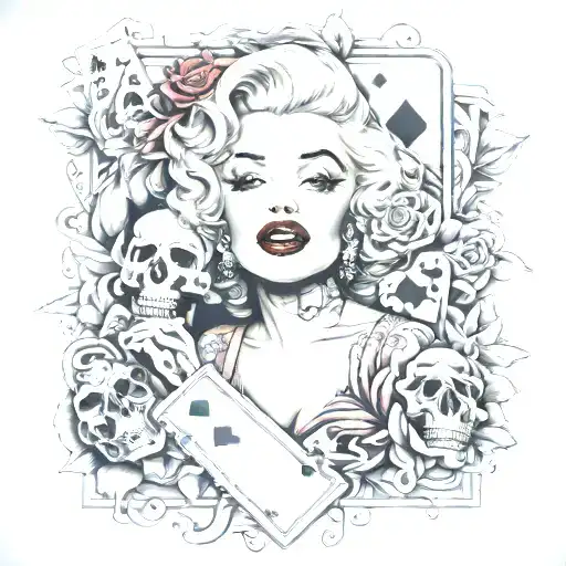 marilyn monroe dice,skulls,roses hearts playing card tattoo design idea