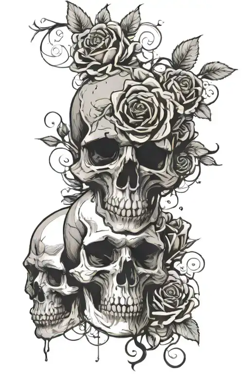 roses and skulls representing dark periods tattoo design idea