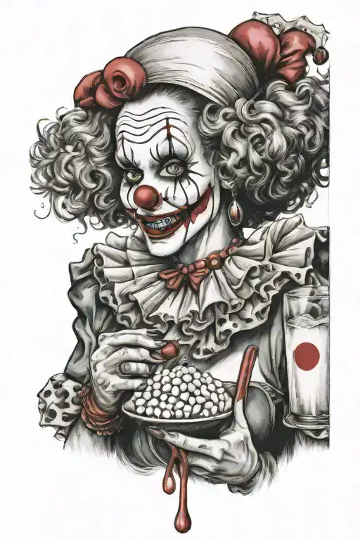 Realism "Ultra-realistic horror sexy clown  woman holding candy club in her hand"  tattoo design idea