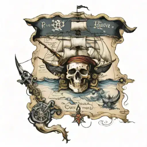 pirate tresure map tattoo design idea