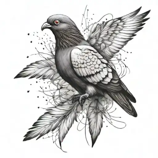 pigeon feathers falling tattoo design idea