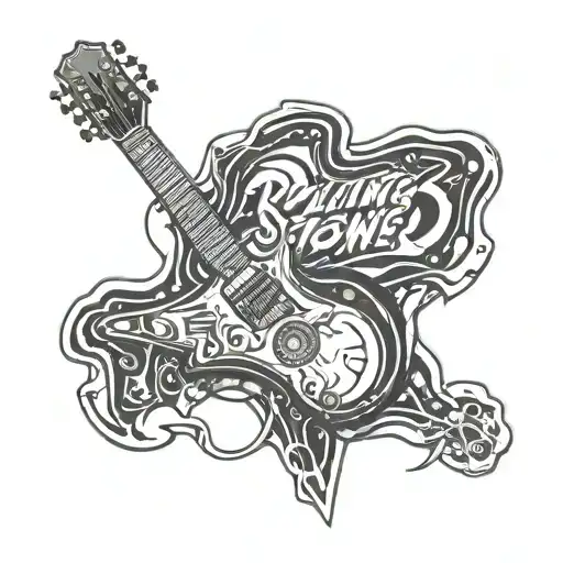 The rollings stones rock band logo incorporating elements electric guitar lightning tattoo design idea