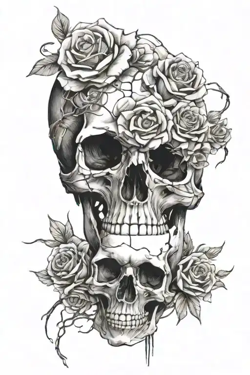 roses and skulls wire wrapped around its tattoo design idea