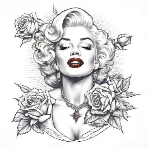 marilyn monroe holding red roses blooming tattoo design idea