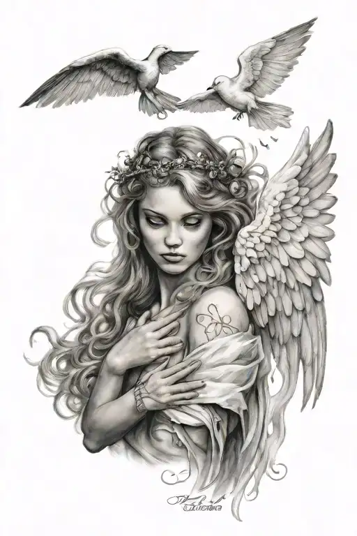 ultra realistic love angel In Dream Caused By The Flight Tattoo tattoo design idea