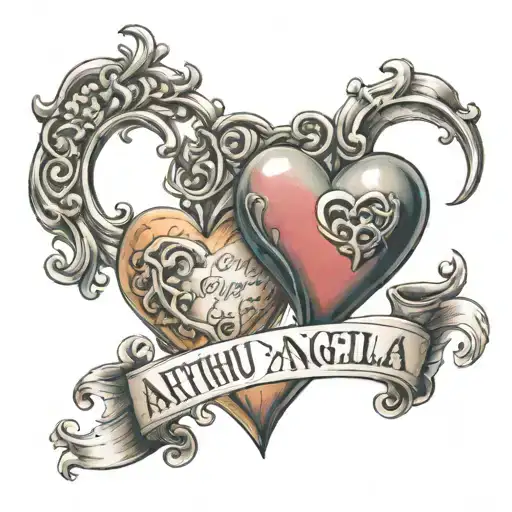  text "Arthur and Angelina" with a love heart shape tattoo design idea