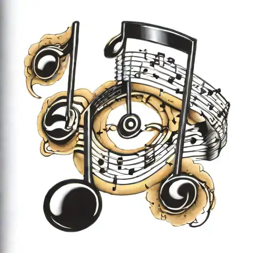 "ultra realistic" notes floating musical notes tattoo design idea