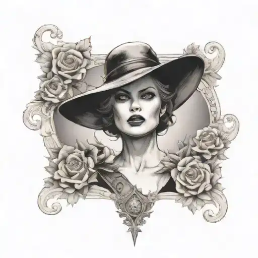 Resident evil lady Dimitrescu with big hat tattoo design idea